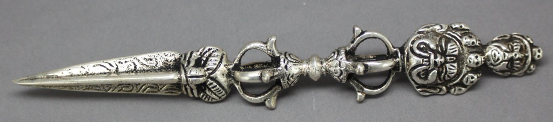 Nepal Silver Phurba Ceremonial Dagger: Dimensions: 8.25" H, AF167