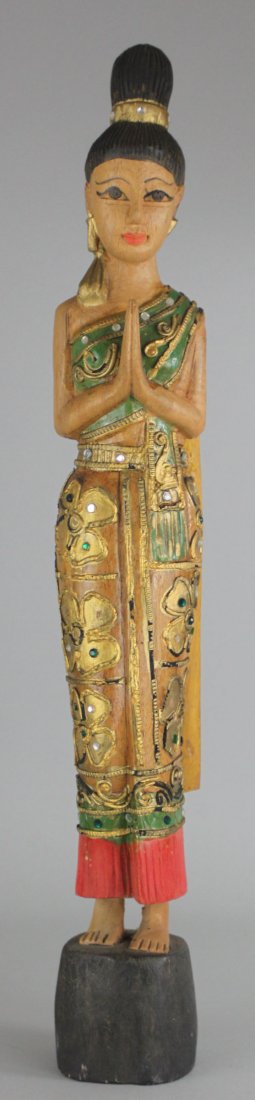 Nepal Carved Wood Native Woman Sculpture: Dimensions: 20" H, AF204