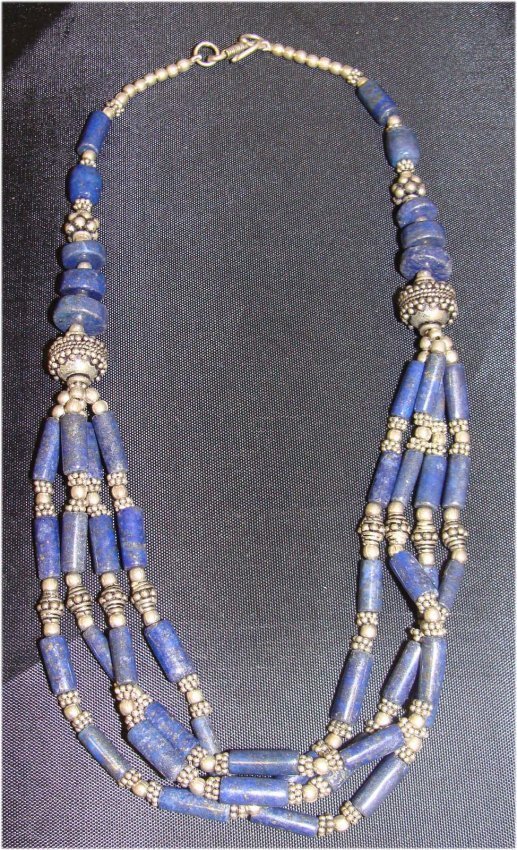 Nepal Lapis & Silver 4 Strand Beaded Necklace: K10W6 dimensions: 18" long