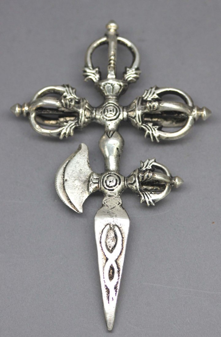 Nepal Silver Phurba Sacred Axe & Dagger: Dims 6 1/4" by 4" W, AF146 K4W51
