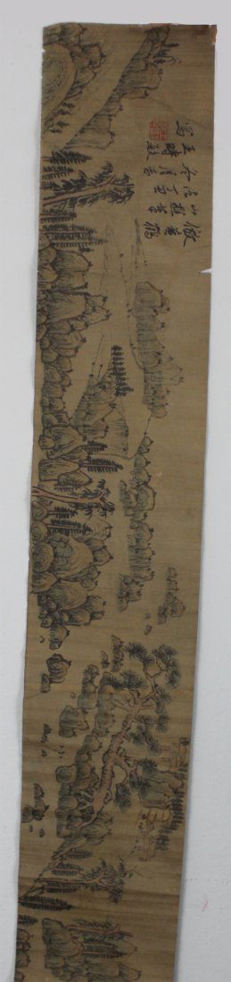 Chinese Pen and Ink Scroll Painting of a Landscape: Signature Wang Shimin（1592-1680） Dimensions: 6.75" x 76.5" , WW22