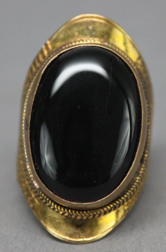 Nepal Tibet Ring Black Cabachon Stone: Size 12.5, AF194