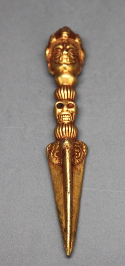 Nepal Silver Phurba Sacred Dagger Gold Plated: Dims 5 3/4" Long, AF148 K2W25