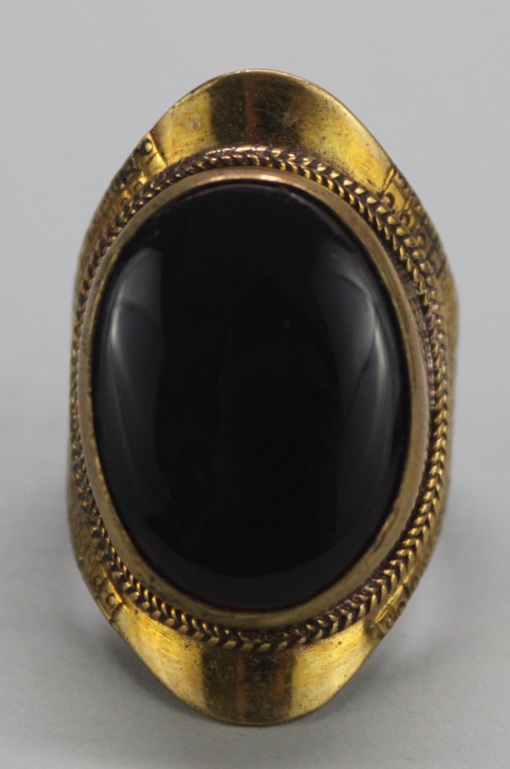 Tibetan Nepal Onyx Silver Ring: AM050 Ring Size 11.75