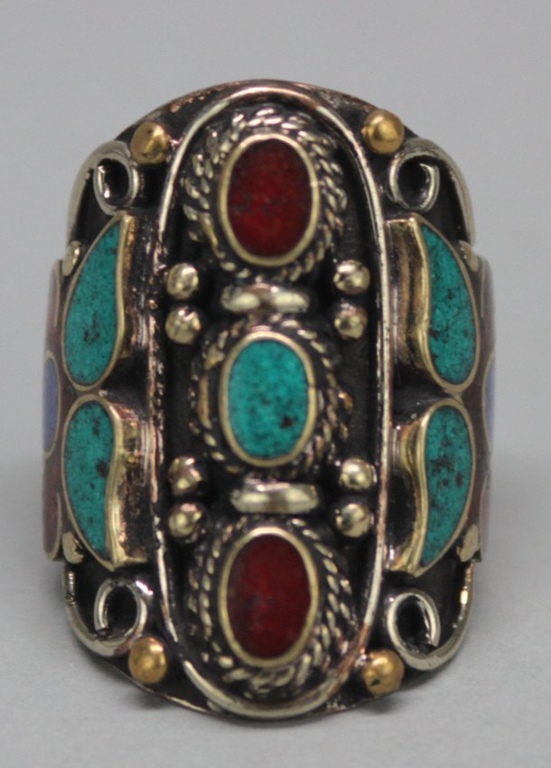 Tibetan Nepal Handcrafted Turquoise Silver Ring: AM054 Ring Size 9.75