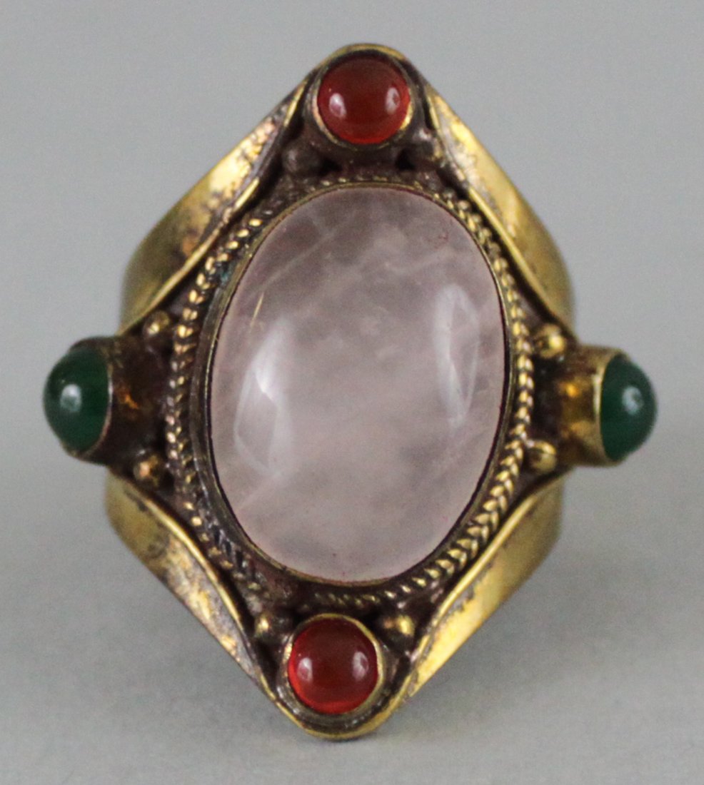 Tibetan Nepal White Quartz Cabachon Silver Ring: Size 9.75, RG13