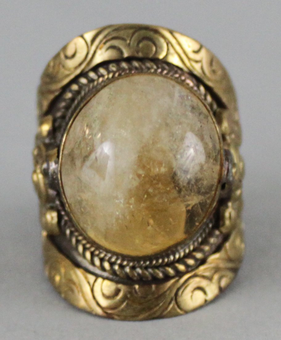 Nepal Tibet Ring Large Cabachon Quartz Stone: Size 10.75, RG30