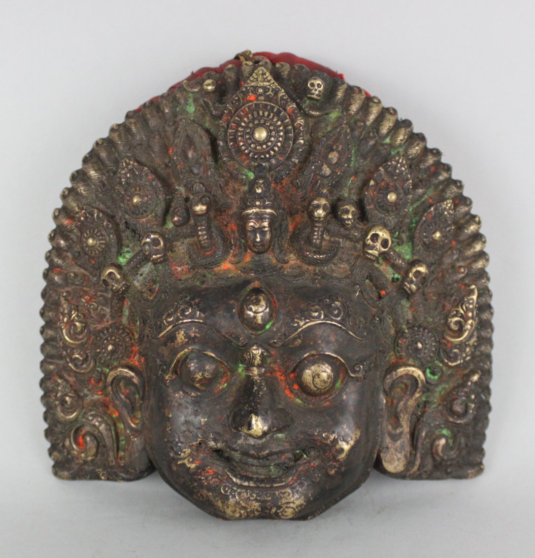 Nepal Brass Antique Mahakala wall Mask: Dimensions: 7.5" x 7", TA48, K6W01