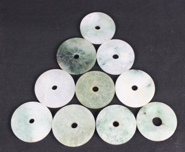 10 Round Antique Carved Burmese Jade Pendants: Dimensions: 2.25" Diameter, DL90