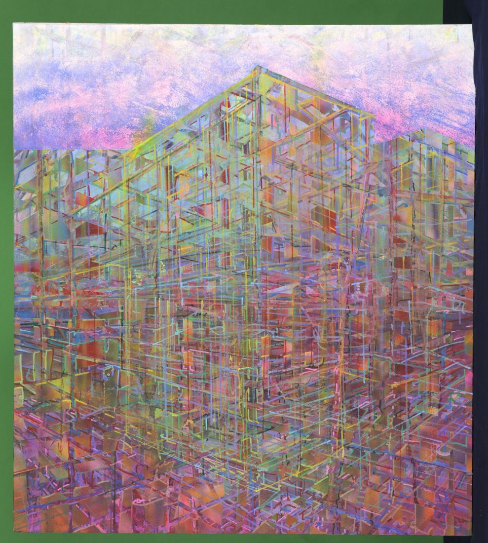 Architecture Painting by Jay Smithline: Medium: Mixed Media on Canvas Dimensions: XXXX Artist's Statement: Jay (dots) Smithline West Coast FUNISM ambassador Biography = boring dot head making lots of dots,using tons of spray paint and cover