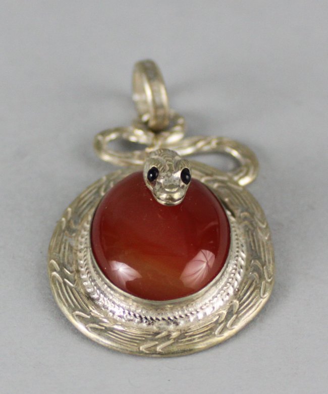 Nepal Silver Snake Pendant Large Red Stone: Dimensions: 1.75", TA67, K6W0