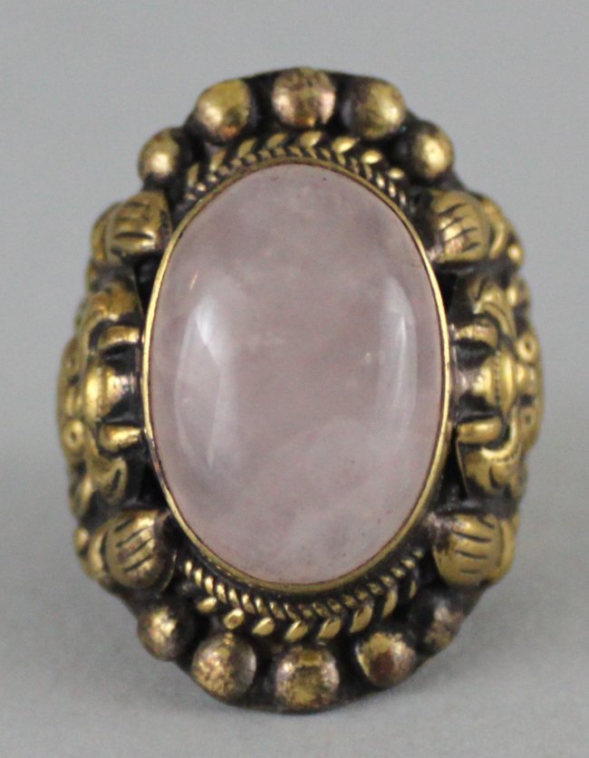 Tibetan Nepal White Quartz Cabachon Silver Ring: Size 8.25, RG15, K5W9