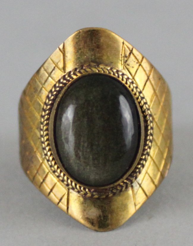 Tibetan Nepal Silver Ring Large Cabachon Onyx: Size 10.5, RG18, K5W9