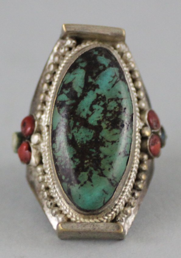 Nepal Tibet Ring Large Cabachon Turquoise Stone: Size 10.5, RG31