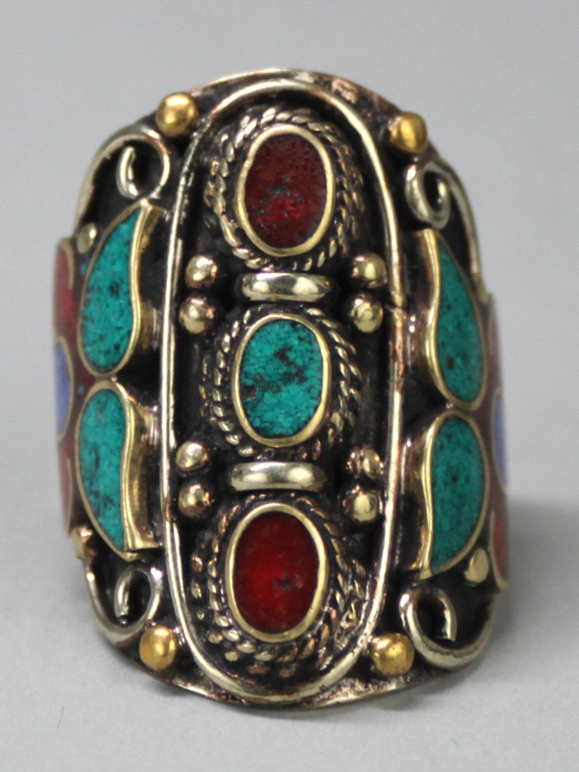 Tibetan Nepal Handcrafted Turquoise Silver Ring: TA112, size 10, K5W9