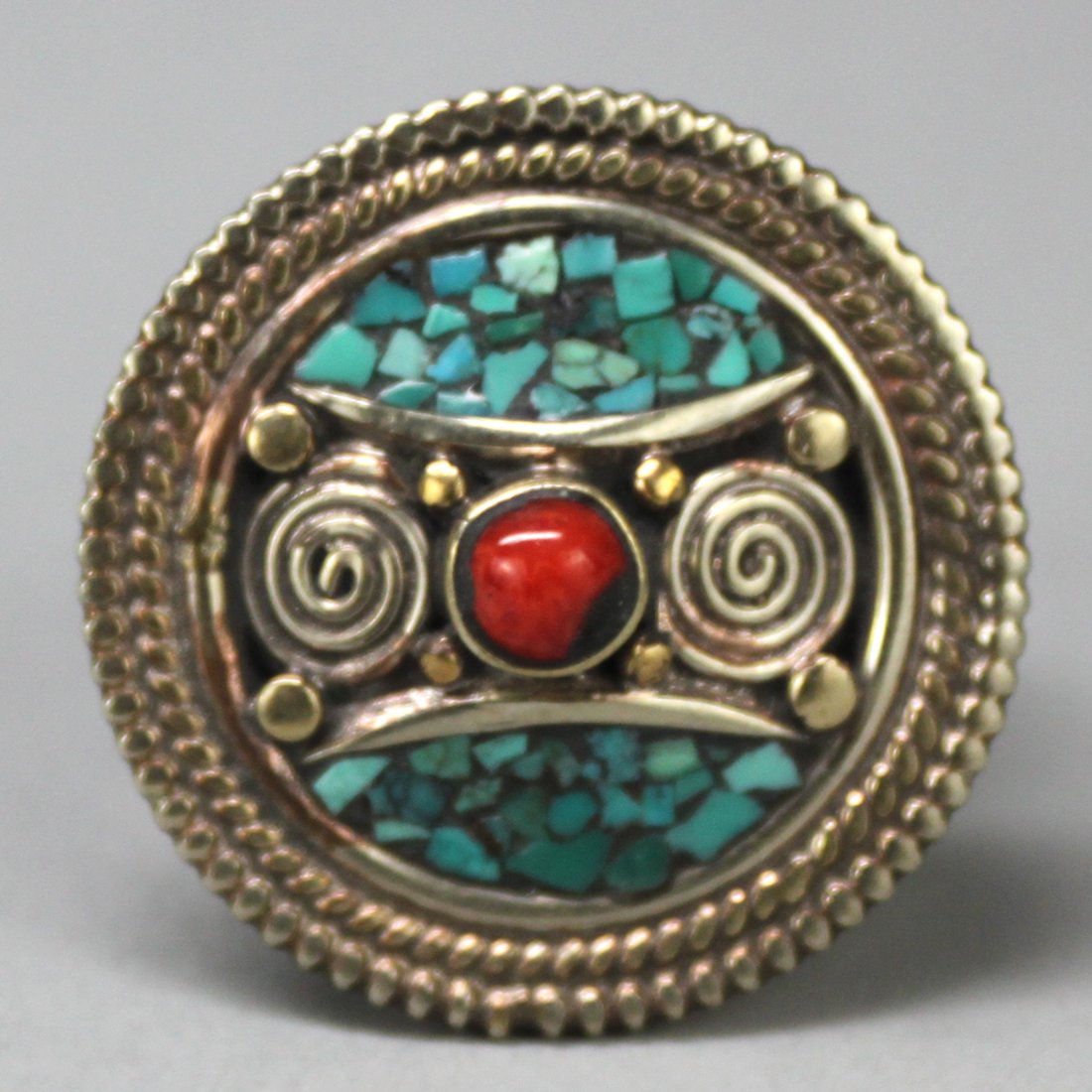 Tibetan Nepal Handcrafted Turquoise Silver Ring: TA113, size 8, K5W9