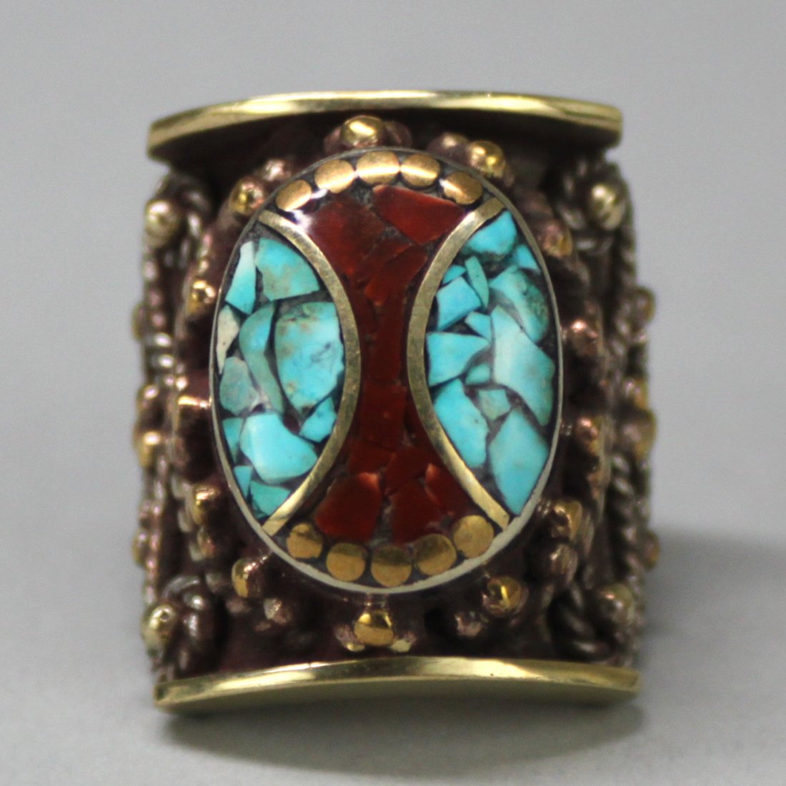 Tibetan Nepal Handcrafted Turquoise Silver Ring: TA116, size 9.25, K5W9