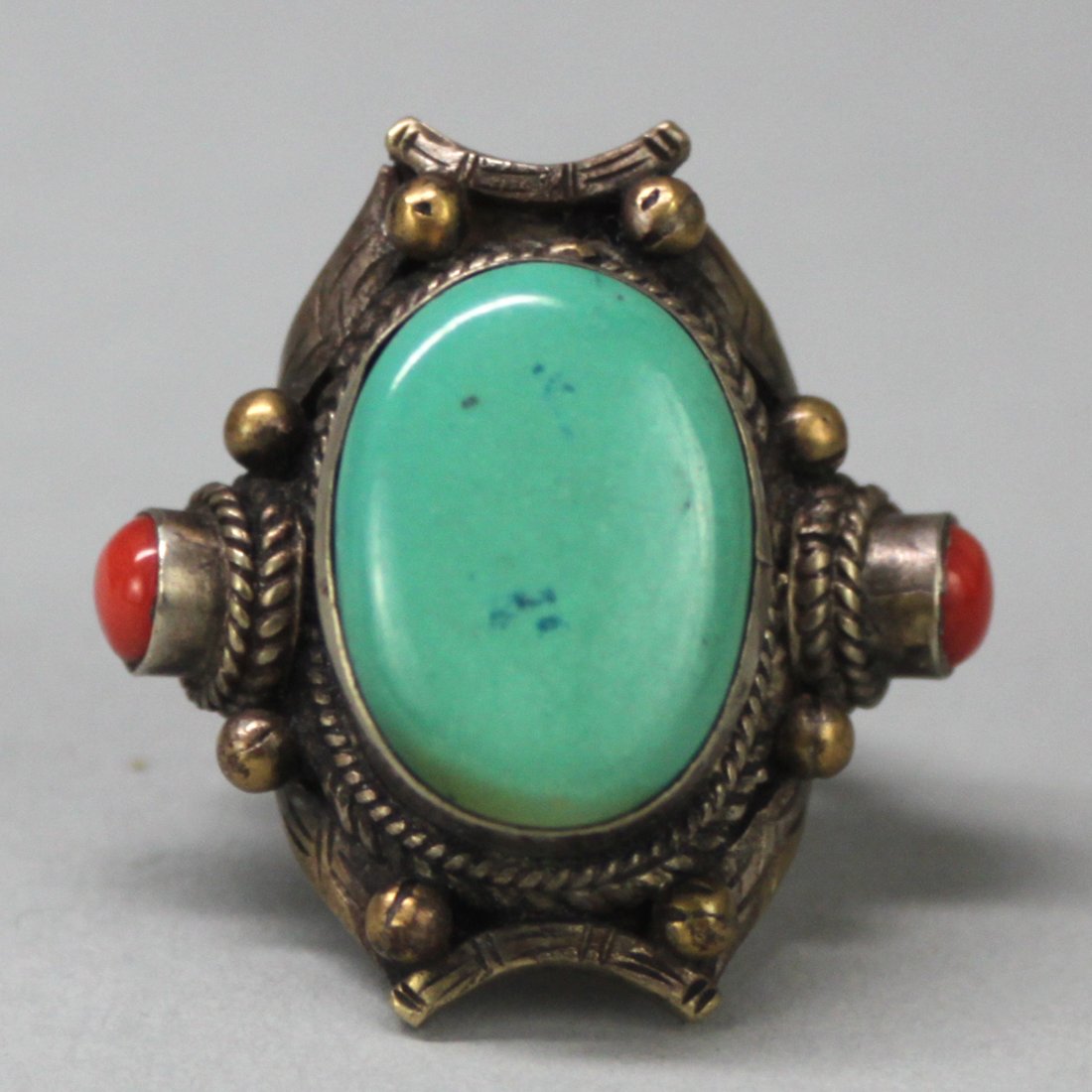 Tibetan Nepal Silver Ring with Green Stone ring: TA117, size 9, K5W9
