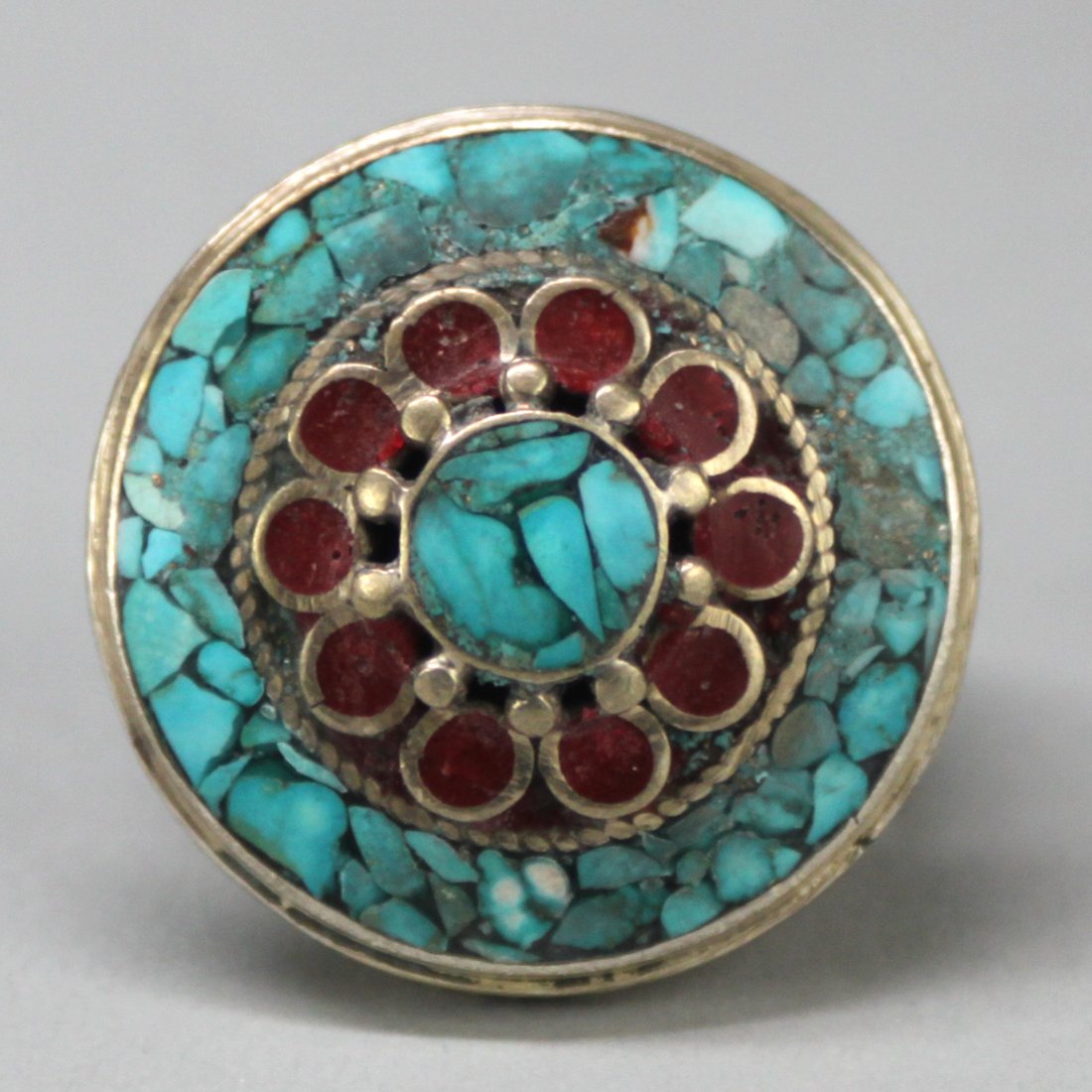 Tibetan Nepal Handcrafted Turquoise Silver Ring: TA118, size 9, K5W9