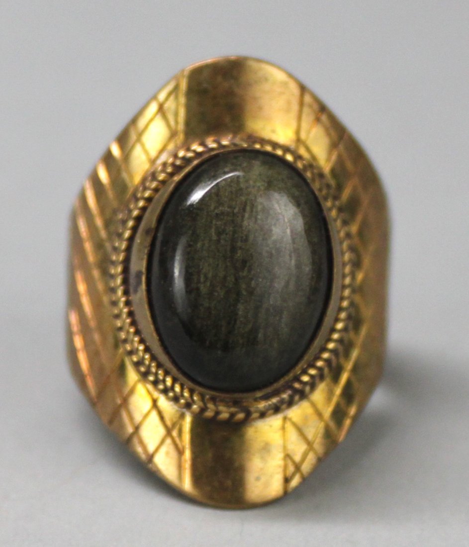 Tibetan Nepal Silver Ring Large Cabachon Onyx: NA3, size 9.5, K5W9