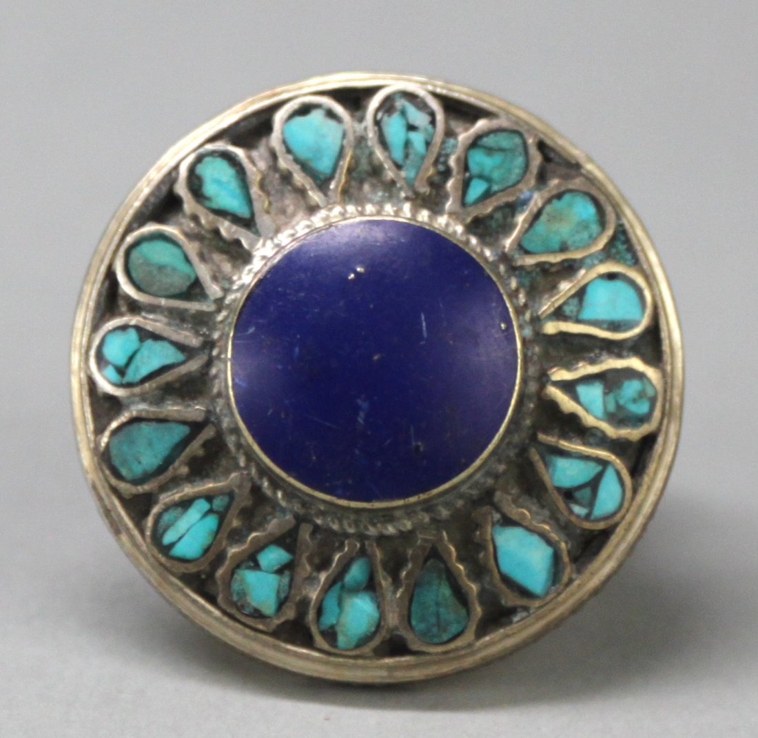 Tibetan Nepal Handcrafted Turquoise Silver Ring: NA4, size 7.5, K5W9