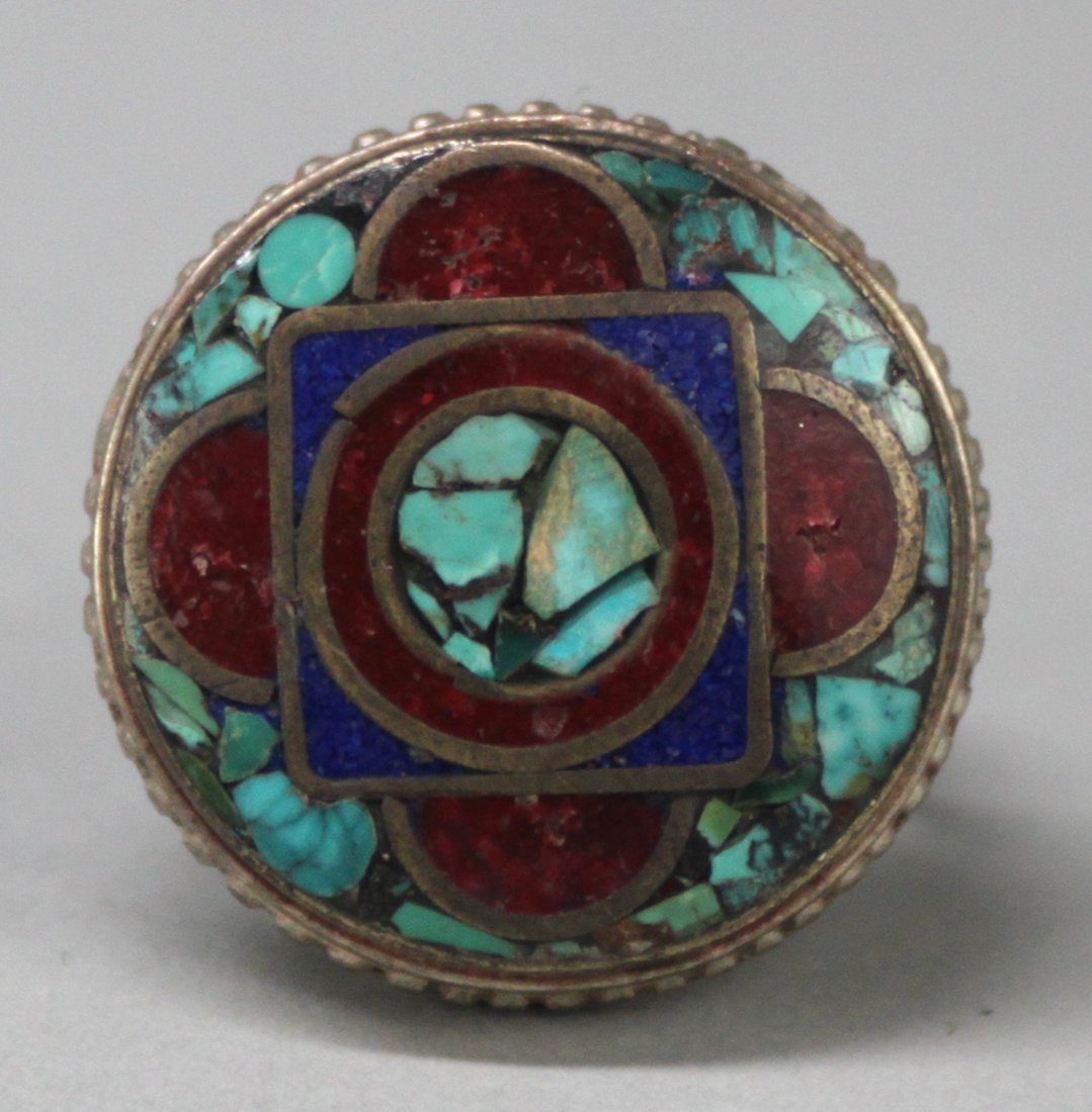 Tibetan Nepal Handcrafted Turquoise Silver Ring: NA6, size 8.25, K5W9