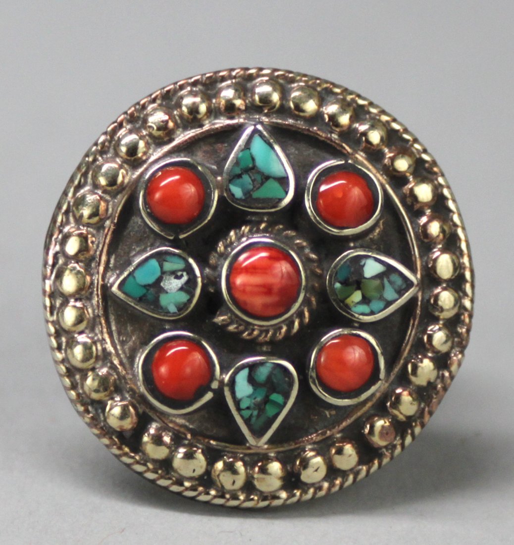 Tibetan Nepal Handcrafted Turquoise Silver Ring: NA7, size 8.5, K5W9