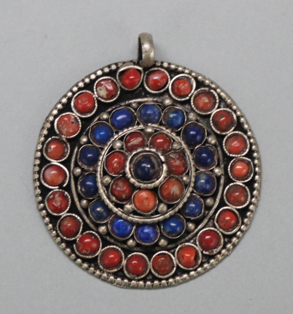 Nepal Coral and Lapis Silver Pendant: NA117, Dimensions: 1.75", K3W6