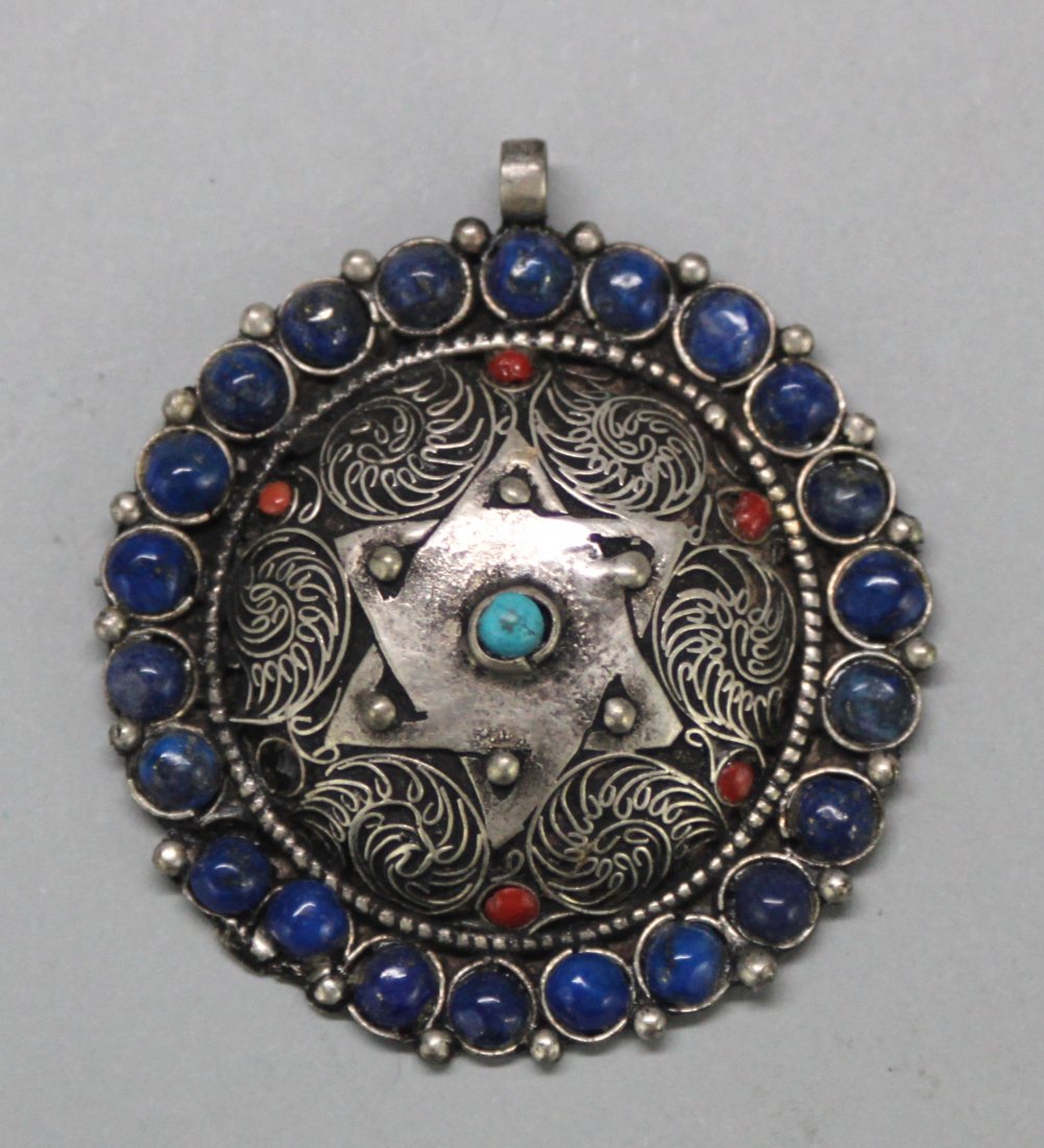 Nepal Tibetan Lapis, Turquoise and Coral Pendant: NA121, Dimensions: 1.75", K3W6