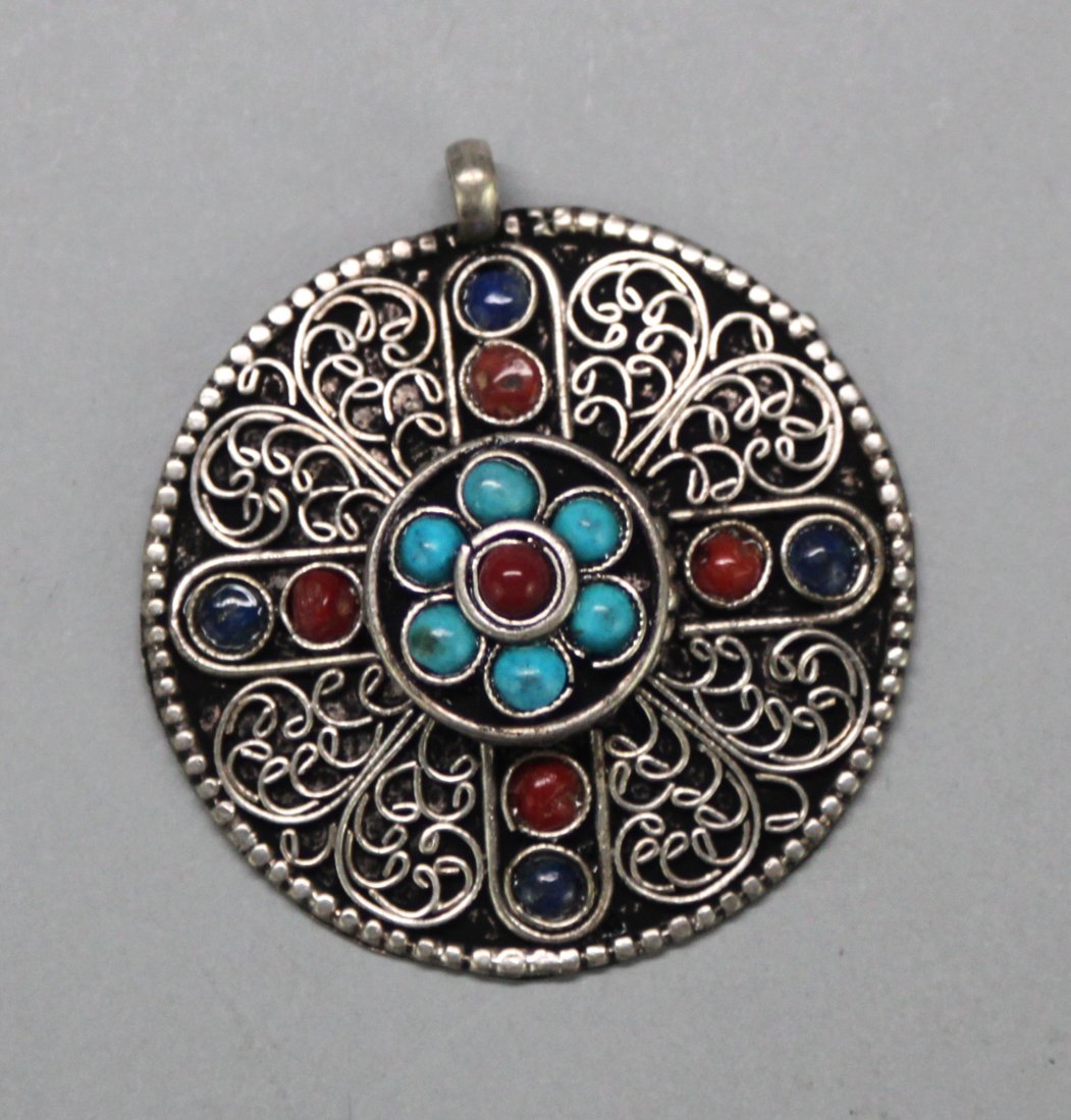 Nepal Tibetan Turquoise and Coral Pendant: NA122, Dimensions: 1.5", K3W6