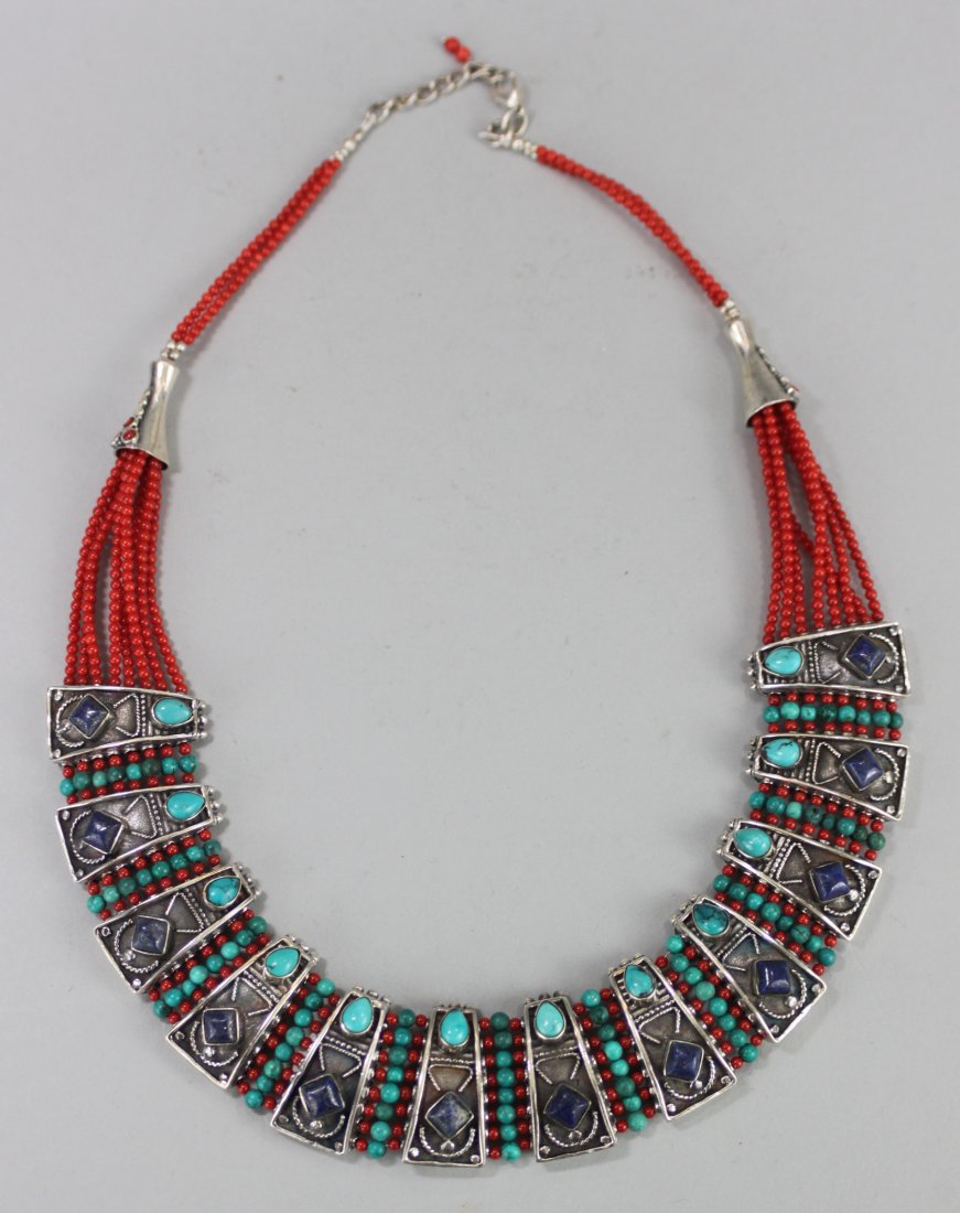 Magnificent Nepal Silver Necklace Beaded Onyx: NA48, Dimensions: 15" H, K2W99