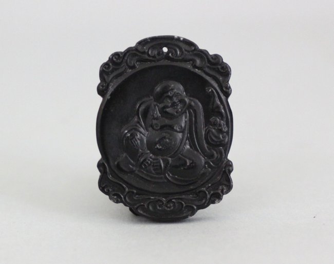 Chinese Black Jade Carved Buddah Pendant