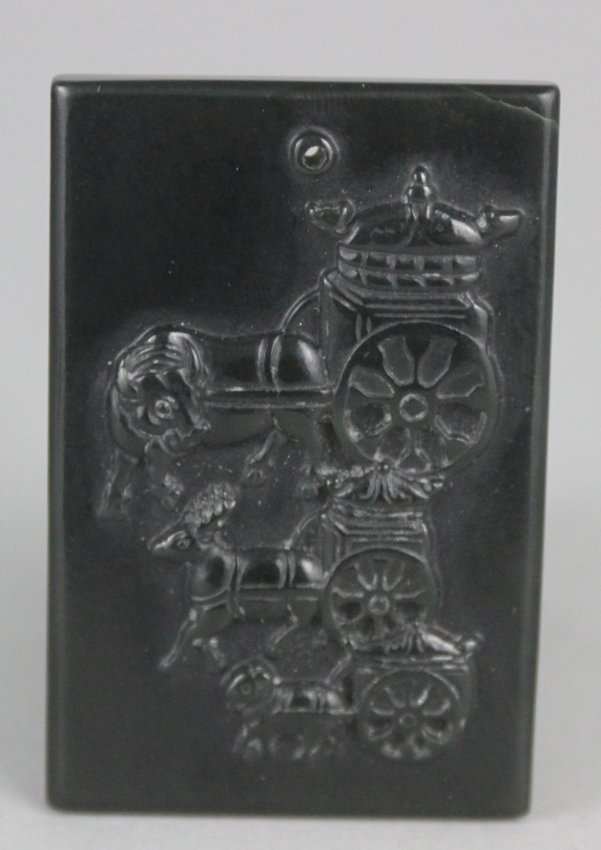Chinese Black Jade Pendant Three Carts