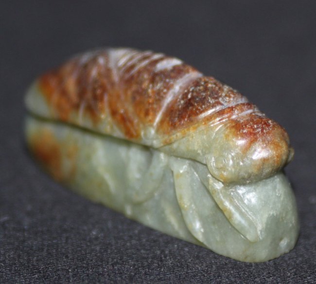 Chinese Carved Heitian Jade Cicada On Bamboo Pendant