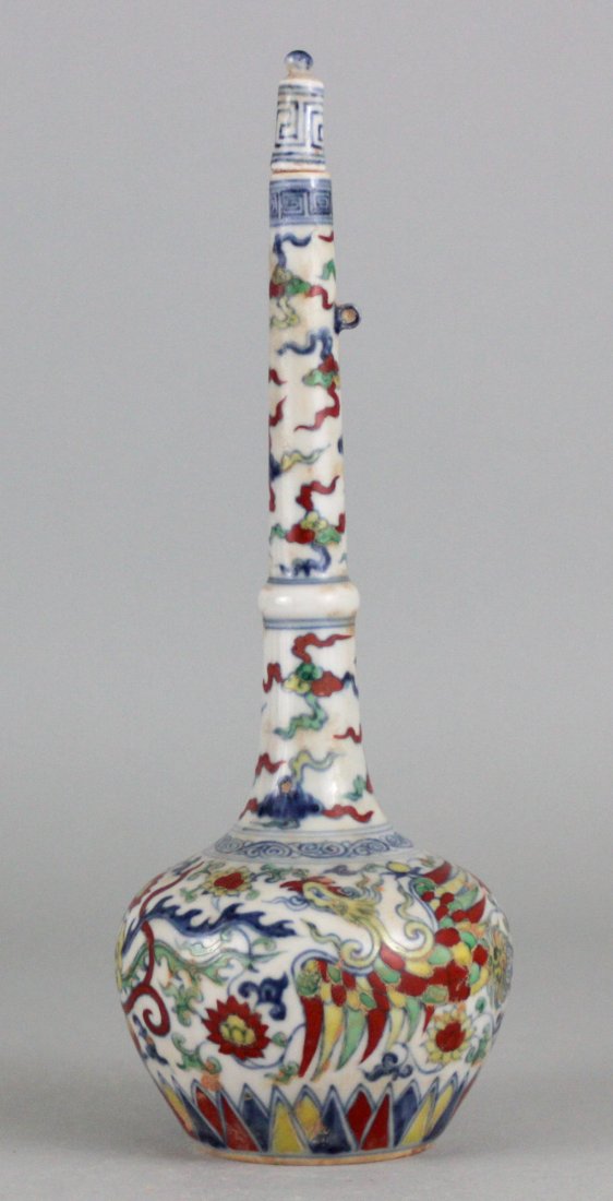 Antique Chinese Long Neck Vase with Bats & Phoenix Bird: Dimension: 9.5" H, FO38, K2W99