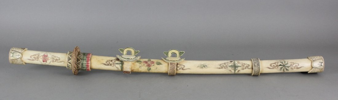 Chinese Carved & Decorated Long Bone Sword 30": Dimensions: 30" long, EC94, K3W76