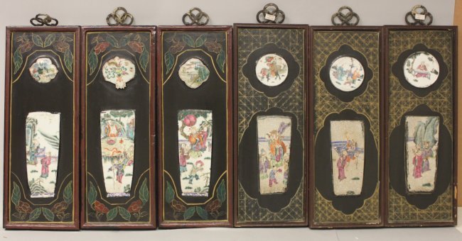 Antique Chinese 6 Panel Porcelain Decorated Screen: Dimensions: 21.5" H x 8" W, DL96