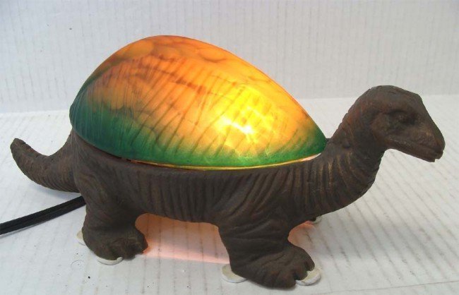 Dinosaur Lamp Art Glass Top w Bronze Base