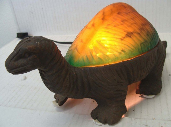 Dinosaur Lamp Art Glass Top w Bronze Base - 2