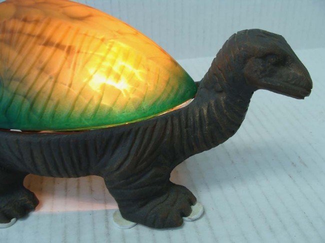 Dinosaur Lamp Art Glass Top w Bronze Base - 3