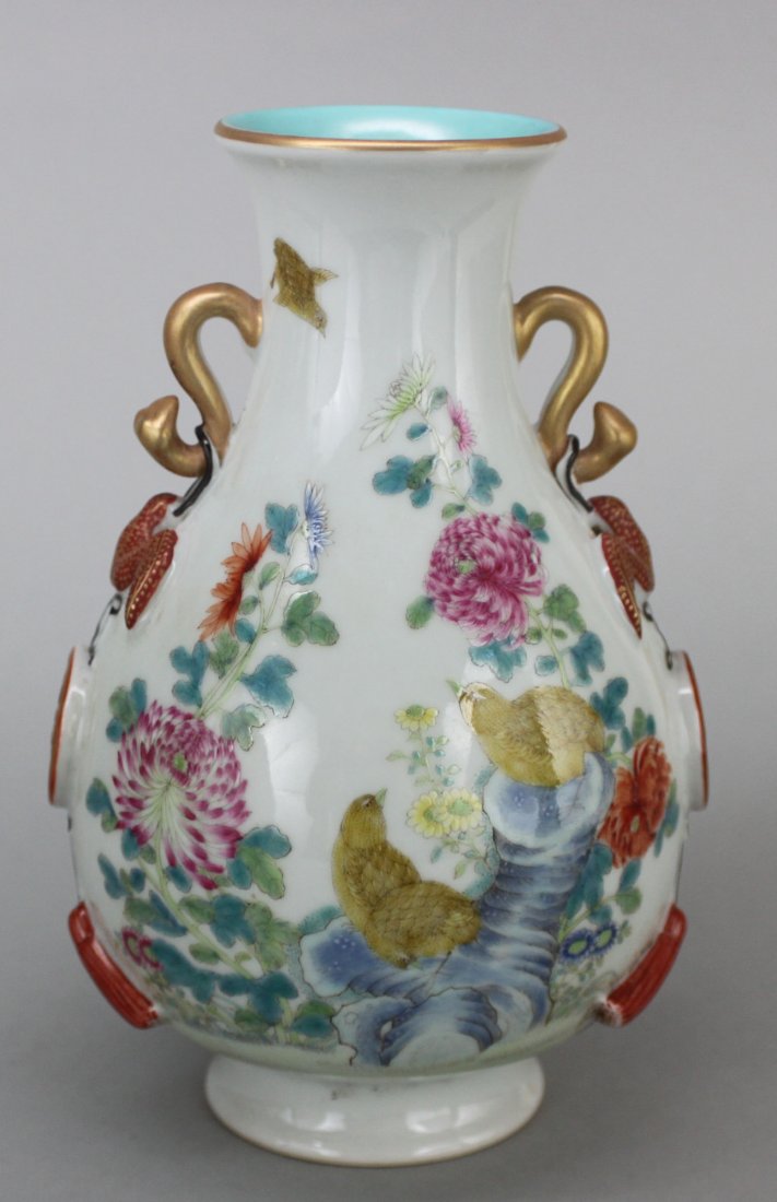 Antique Chinese Porcelain Vase Gold Handles Aug 14, 2013