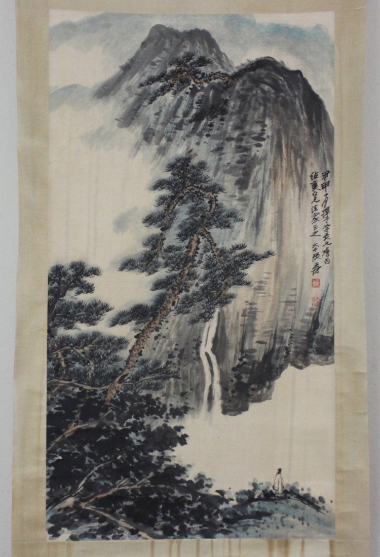 Chinese Pen & Ink Scoll Painting Mountain Landscape: Dimensions: 37" x 20", Zhang Daqian (1899-1983), chinese painting masters of mountain, WW43, K5W99