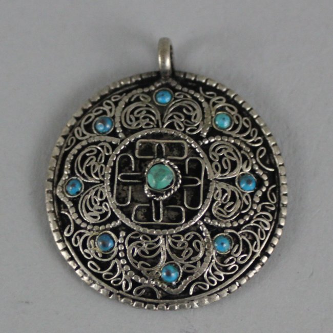 Nepal Coral And Lapis Pendant: Dimensions: 1.5" - 2" Dia, JS60