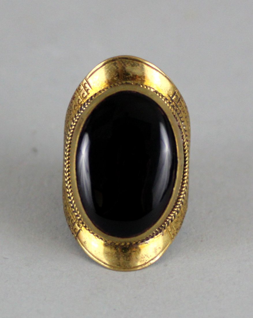 Nepal Tibet Ring Black Cabachon Stone: Ring Size 11.5, JS1