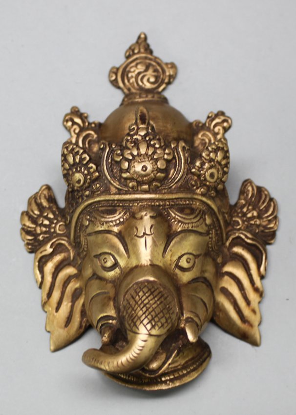 Small Ganeesh Mask Gilded Brass Elephant head: Dimensions: 5" long, TA81, K6W0