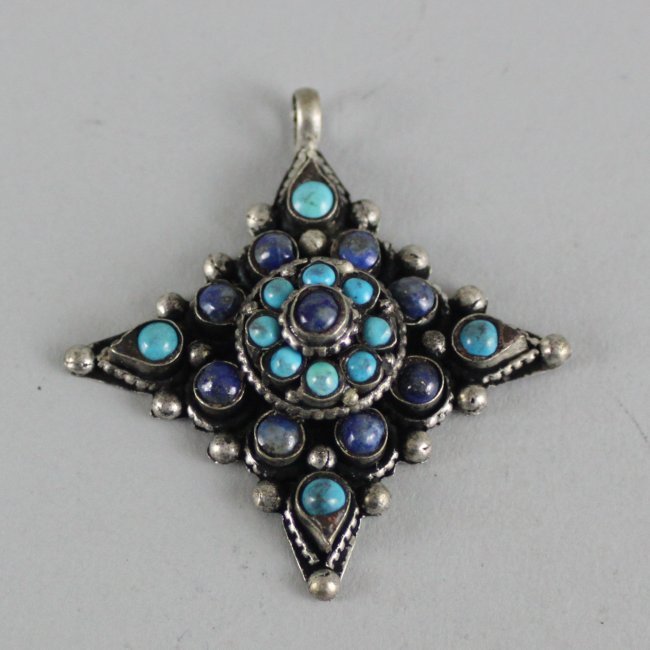 Nepal Coral And Lapis Pendant: Dimensions: 1.5" - 2" Dia, JS51