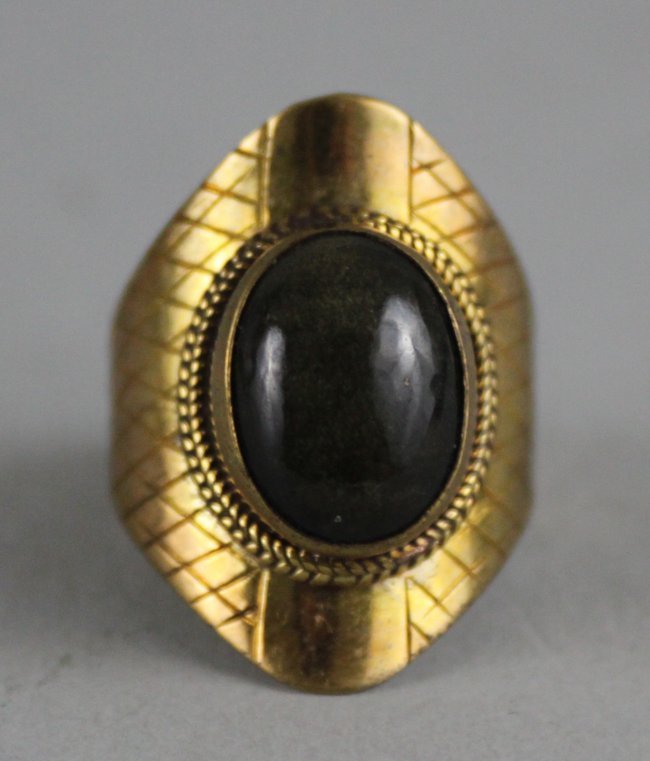 Nepal Tibet Ring Black Cabachon Stone: Ring Size 10, JS10
