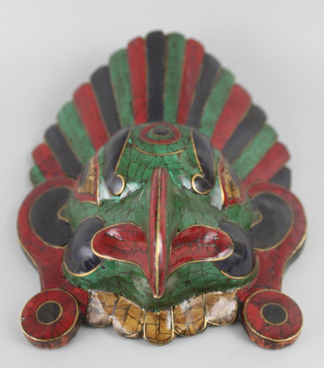 Nepalese Garaud Wooden mask Turquoise, Lapis, & Coral: Dimensions: 10" x 8", NL52, K2W88