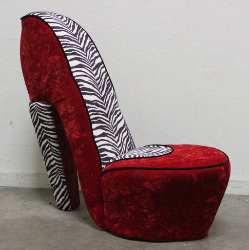 Zebra Print High Heel Shoe Chair Red Velvet