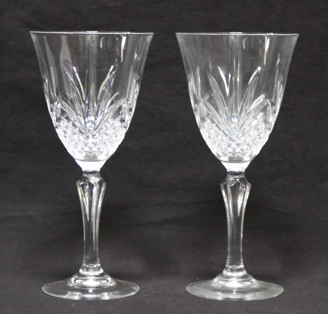 2 Antique Heavy Lead Etched Crystal Wine Glasses